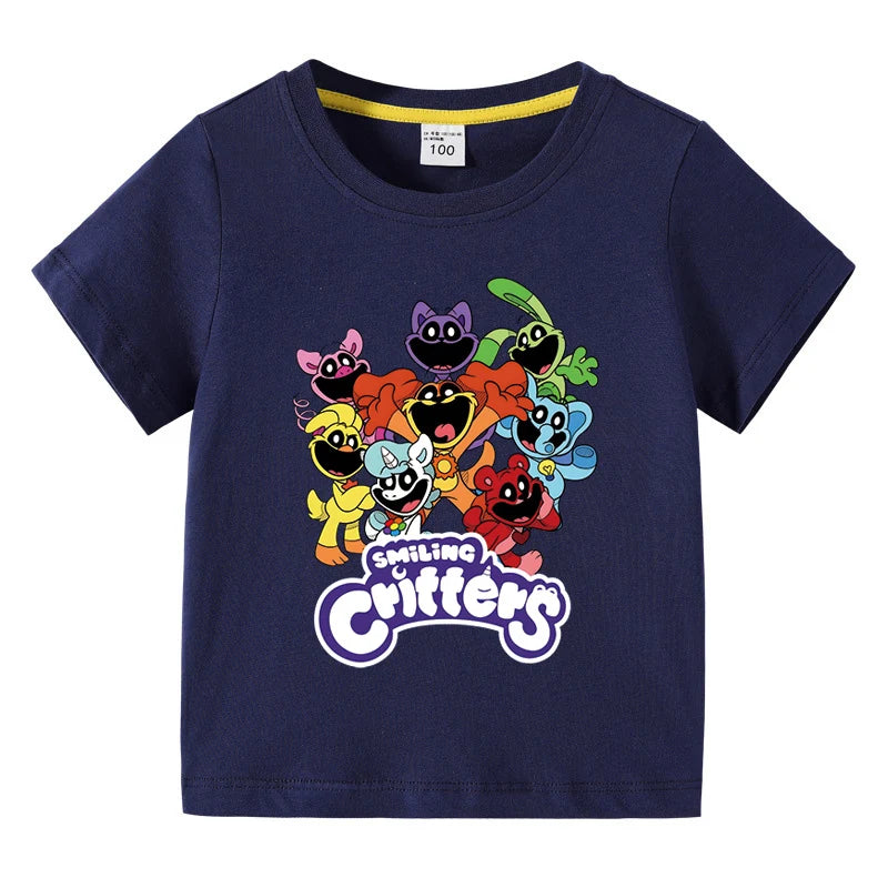 Smiling Critters Children's Clothing Kawaii Cartoon Funny T-Shiirt Boys Short Sleeve Fashion Tops 3-10Years Kids Summer Clothes