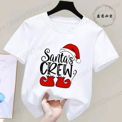 Children's Clothing Short Sleeve T-shirt Team Santa T Shirt Christmas Kids Matching Pajamas Cotton Tees Harajuku Tshirt for Gift