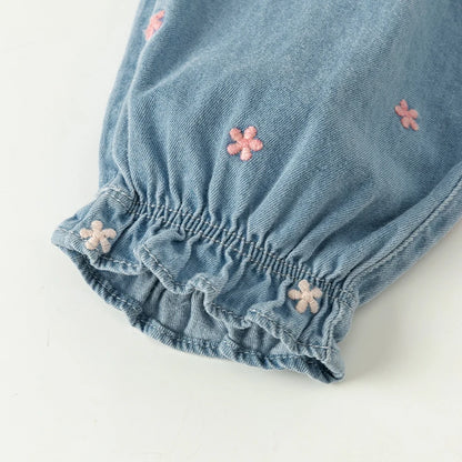 Dave Bella Girl's Embroidery Jeans Denim Pants Elastic Flower Band Spring Autumn Trousers Children's Casual Jeans DB3242342