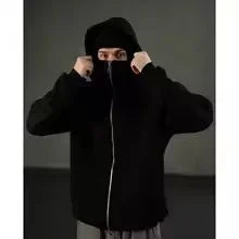 Men and women Balaclava Y2K Gothic Harajuku winter new item double hooded sweatshirt men's hooded mask zipper sportswear