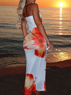 Floral Print Strapless Bodycon Maxi Dress for Beach Vacation