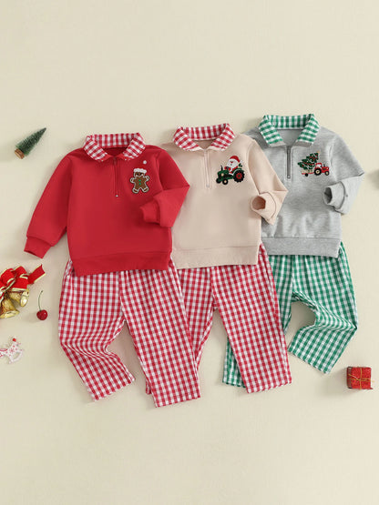 Baby Boy Holiday Outfits Reindeer Applique Crewneck Sweater Corduroy Pants 2 Piece Set for Christmas Party