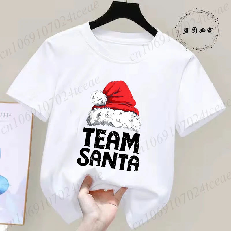 Children's Clothing Short Sleeve T-shirt Team Santa T Shirt Christmas Kids Matching Pajamas Cotton Tees Harajuku Tshirt for Gift