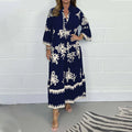 Casual Long Dresses Womens Summer Retro V Neck Print Long Sleeve Dresses Elegant High Quality Party Formal Vestidos Women
