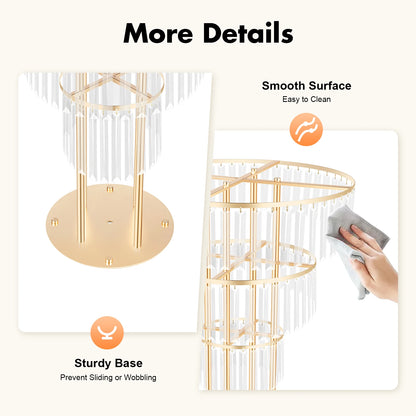 3-Tier/4-Tier Gold Crystal Flower Stand Electroplated Iron Freestanding for Wedding Party Event Decoration