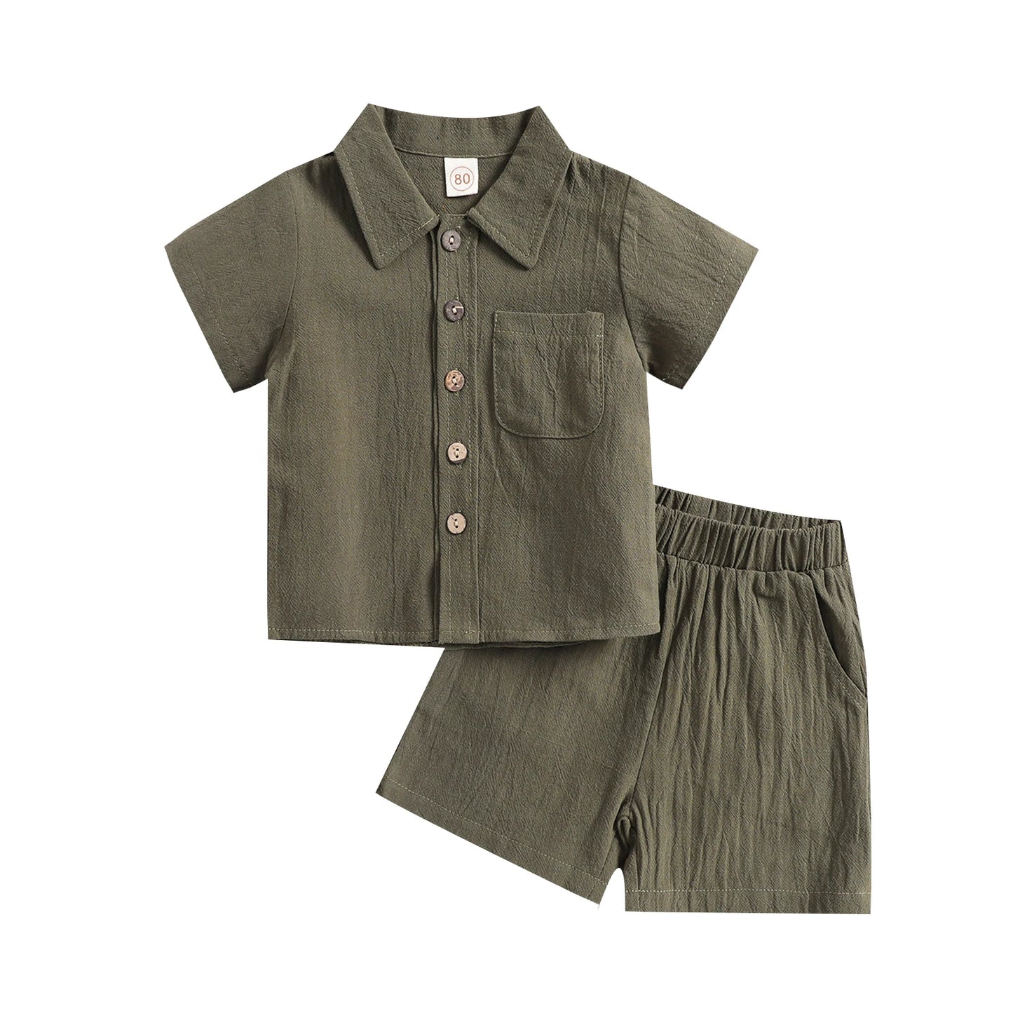 2022-03-09 Lioraitiin 0-4Years Toddler Baby Girl Boy Summer Clothing Set Short Sleeve Solid Turn-Down Collar Shirt Shorts