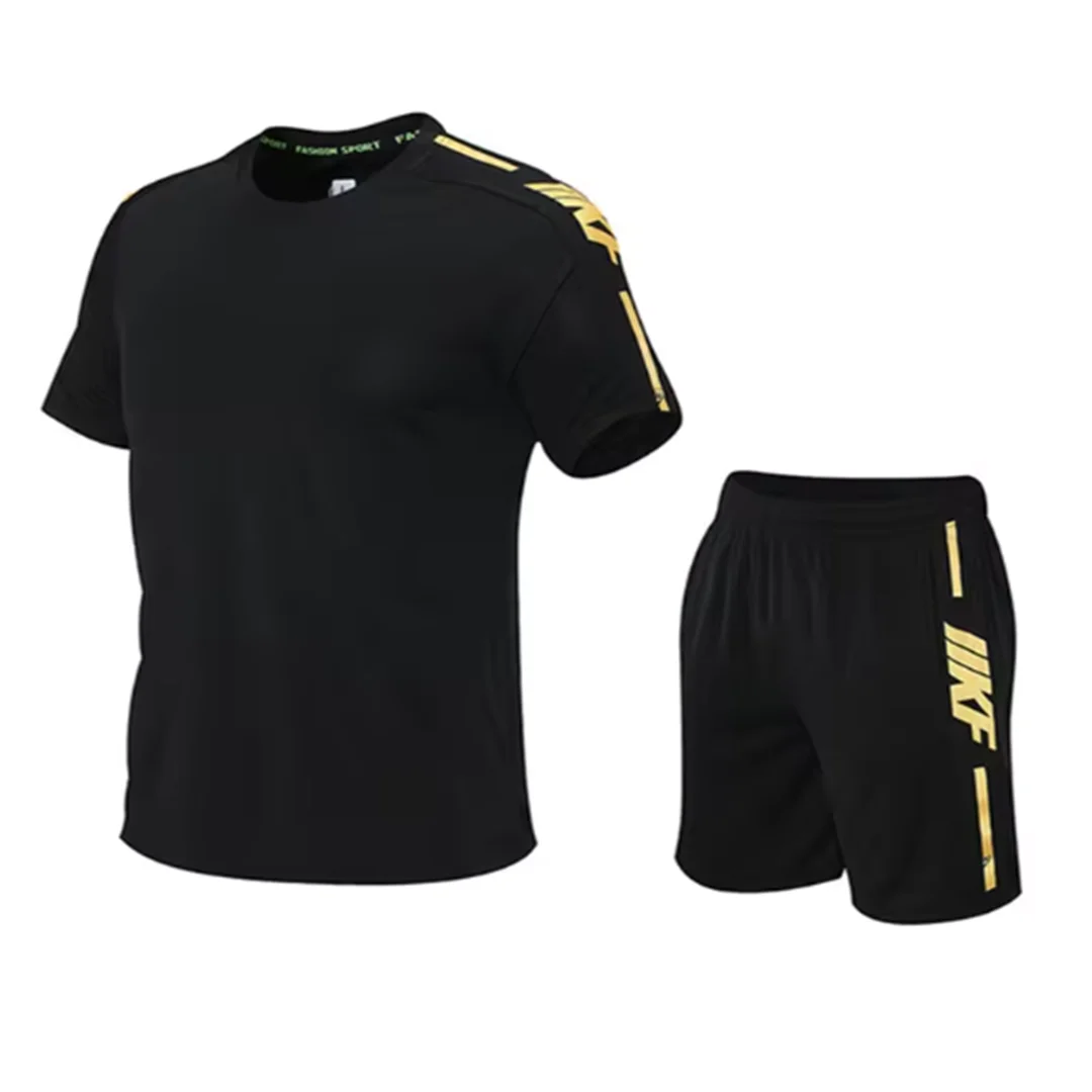 Summer Men's T-shirt and Shorts Sports Two-piece Running and Fitness Short Sleeve Set Comfortable and Breathable Casual Clothing