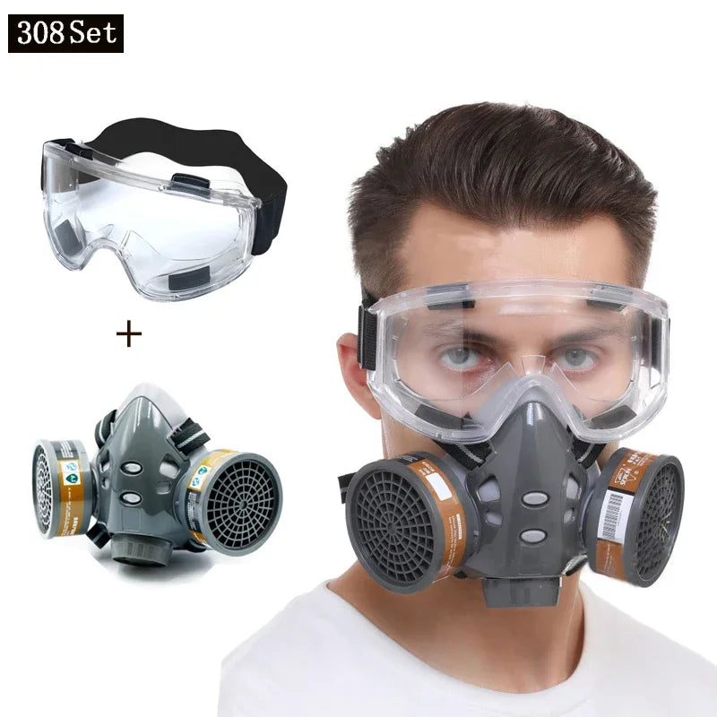 Full/Half Face Gas Mask Safety Fog proof Glasses Set Spray Paint Chemical Pesticide Decoration Formaldehyde Anti-Dust Respirator