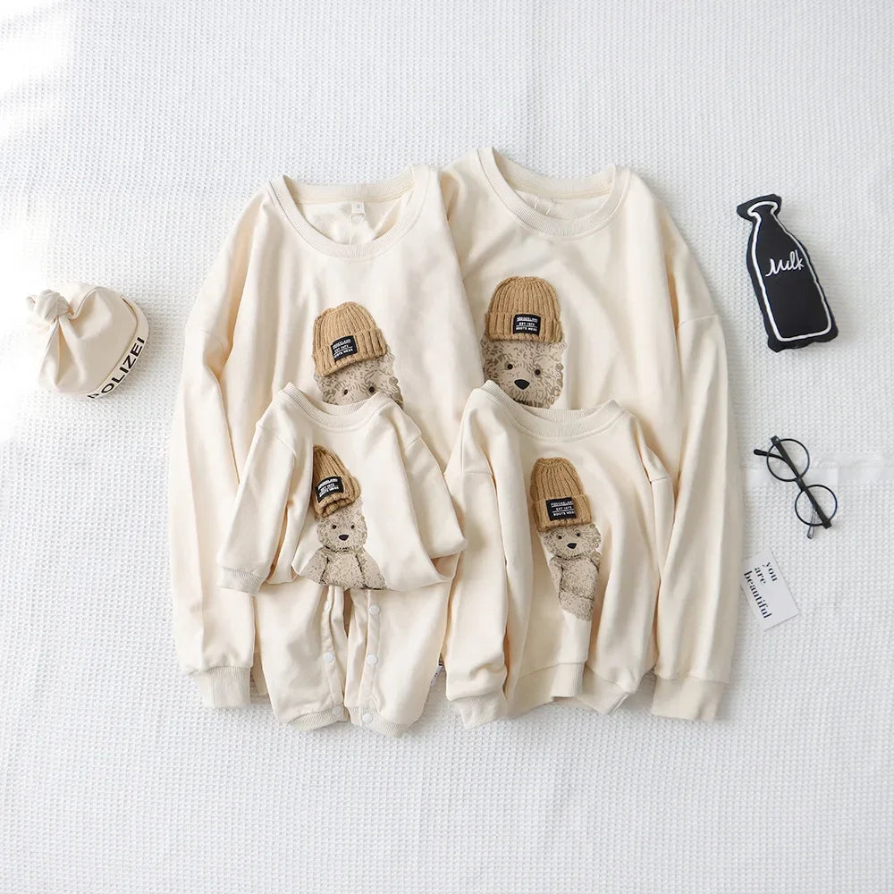 Family Matching Outfits Mom Dad and Son Sweatshirts Newbonr Bodysuit Mother Daughter Girl Same Tops and Plaid Skirts Clothes Set