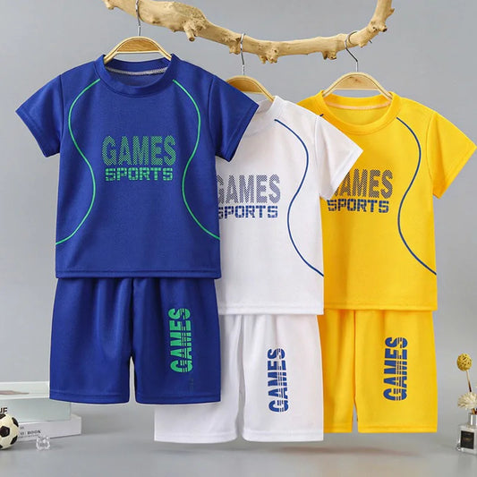 1Set Boy Girl Leisure Set Children Letter Quick Drying Short Sleeve Shorts Sets Summer Kid Clothes Baby Tee+Short Pant Tracksuit