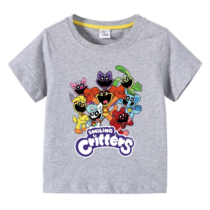 Smiling Critters Children's Clothing Kawaii Cartoon Funny T-Shiirt Boys Short Sleeve Fashion Tops 3-10Years Kids Summer Clothes