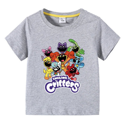 Smiling Critters Children's Clothing Kawaii Cartoon Funny T-Shiirt Boys Short Sleeve Fashion Tops 3-10Years Kids Summer Clothes