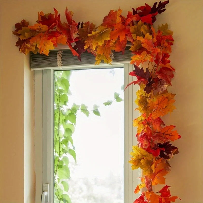 Autumn Maple Leaf Garland - Artificial Fall Vines with Vibrant Red, Orange & Yellow Leaves for Thanksgiving, home accessories