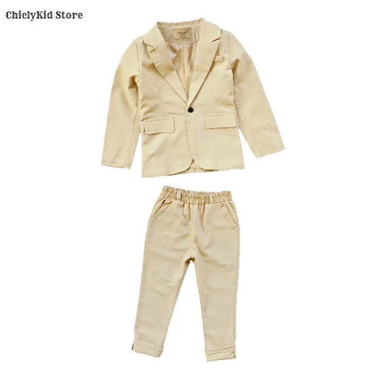 Little Boys Solid Suit Jacket Trousers Kids Formal Dress Spring Tuxedos Clothes Sets Child Cool Blazer Pants Baby Toddler Suits