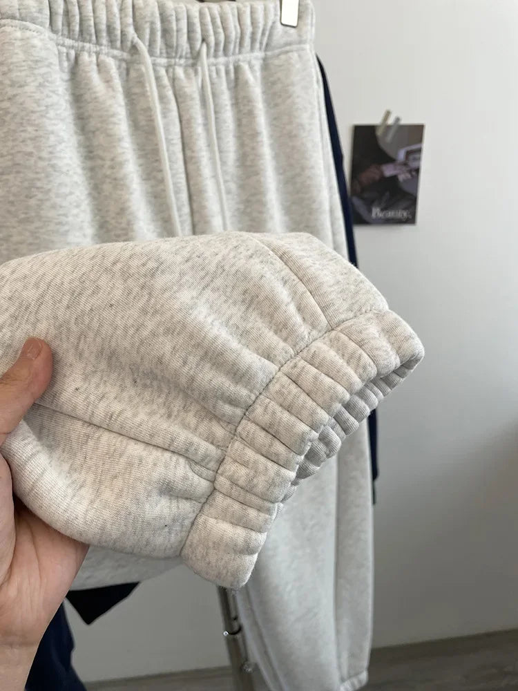 High Waist Thickened Lamb Velvet Drawstring Sweatpants Women Loose Casual Sports Warm Long Trousers Commute Style Cotton