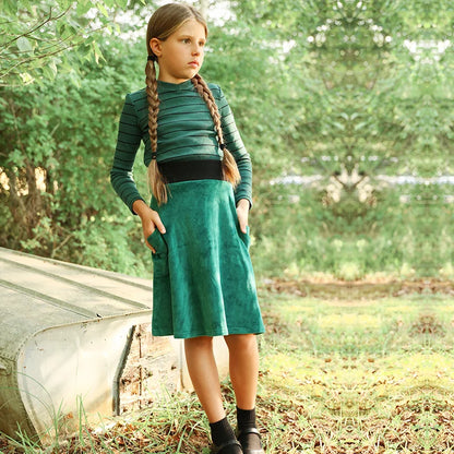 AA-Velour and striped layered set kids clothes sibling matching girl dress boys top baby romper v neck children family matching