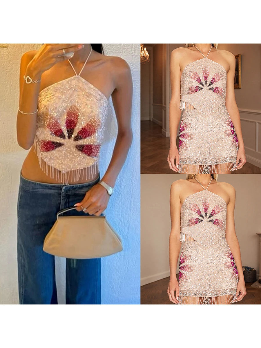 Elegant Lace Off-Shoulder Blouse Ruffle Sleeveless Shirt with Embroidered Floral Detail and Tie-Up Back for Summer Beach Party