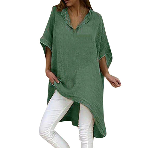 2025 New Casual Blusas Women Short Sleeve Cotton Linen Loose Blouse Vintage Oversized Shirt Elegant Irregular Long Tunic Tops