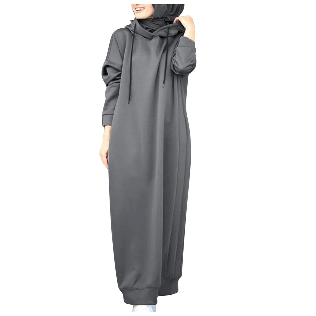2024 Oversized Women Solid Color Maxi Dress For Women 2023 Long Sleeve Muslim Solid Casual O Neck Oversize Long Sweatshirt
