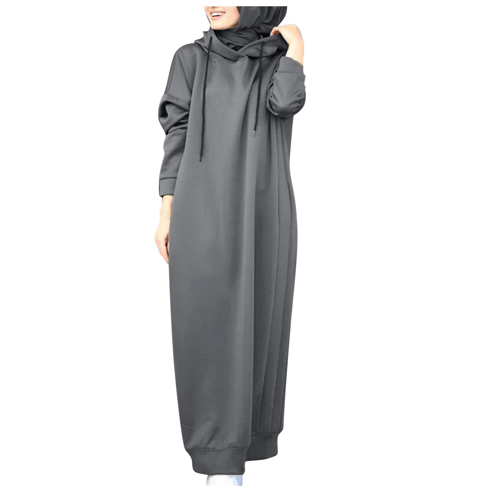 2024 Oversized Women Solid Color Maxi Dress For Women 2023 Long Sleeve Muslim Solid Casual O Neck Oversize Long Sweatshirt