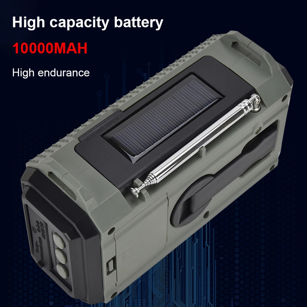 Small Rechargeable Portable Radio Solar Powered Emergency Power Bank survival with LED Flashlight USBC Charging Hand Crank Radio