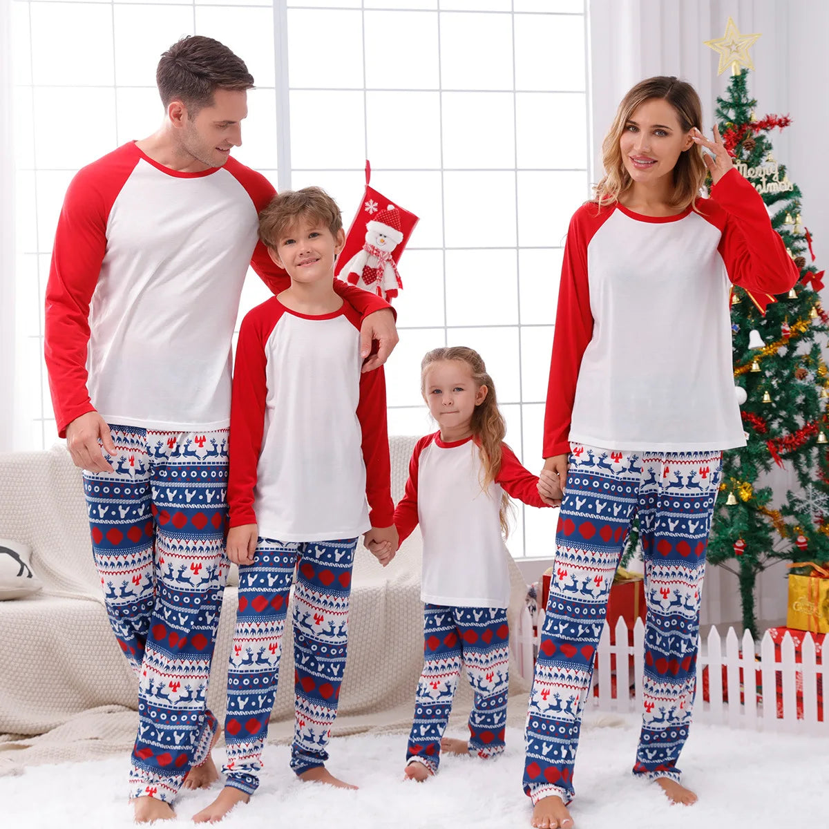 2023 New Year Clothes Christmas Family Matching Outfits Mom Dad Kids Pajamas Set DIY Blank 2 Pieces Clothing Sets Xmas Look Pjs