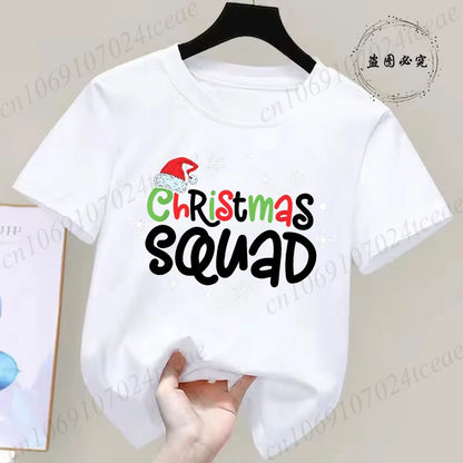 Children's Clothing Short Sleeve T-shirt Team Santa T Shirt Christmas Kids Matching Pajamas Cotton Tees Harajuku Tshirt for Gift