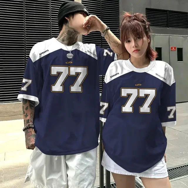Summer T-shirt Loose Couple Sports Style Jersey Round Neck Breathable Fashionable Print Digital Trend Plus Short Sleeved Shirt
