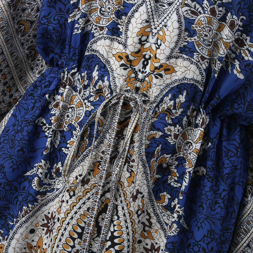 Bohemian V-Neck Short Sleeve Beach Smock Dress Women Summer Autumn Loose Casual Sunscreen Print Boho Long Dresses For Women