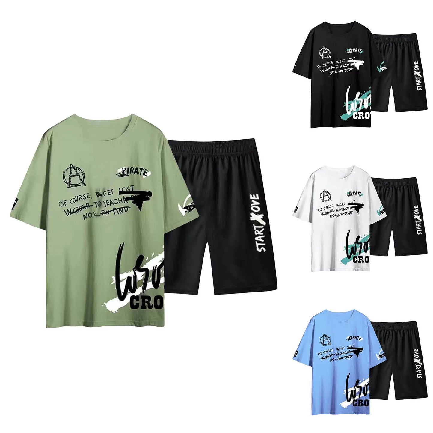 Casual Sportswear Mens Summer Two-Pieces Outfit Short Sleeve Round Neck Top And Shorts Two Piece Set Stylish Outfits Ropa Hombre