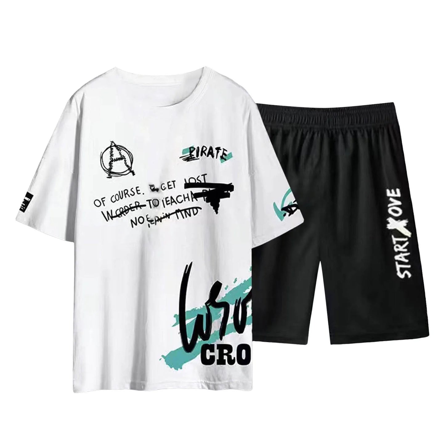 Casual Sportswear Mens Summer Two-Pieces Outfit Short Sleeve Round Neck Top And Shorts Two Piece Set Stylish Outfits Ropa Hombre