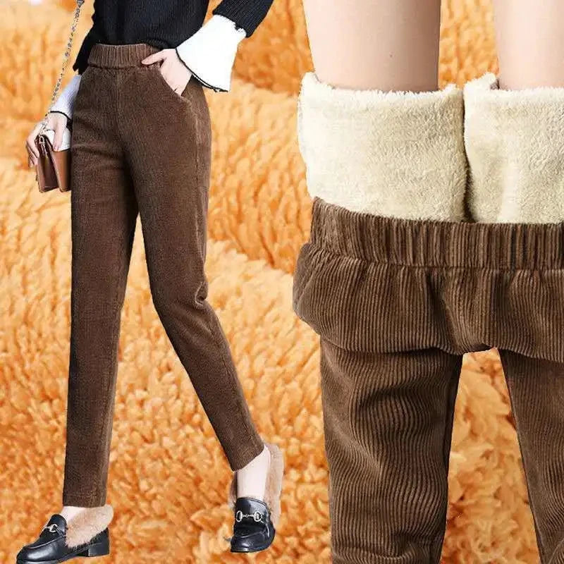 Plush Thick & Thin Casual Pants Corduroy Warm Pants Autumn Winter Leggings Harem Pants Trousers High Waist Women's Брюкиженские