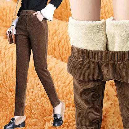 Plush Thick & Thin Casual Pants Corduroy Warm Pants Autumn Winter Leggings Harem Pants Trousers High Waist Women's Брюкиженские