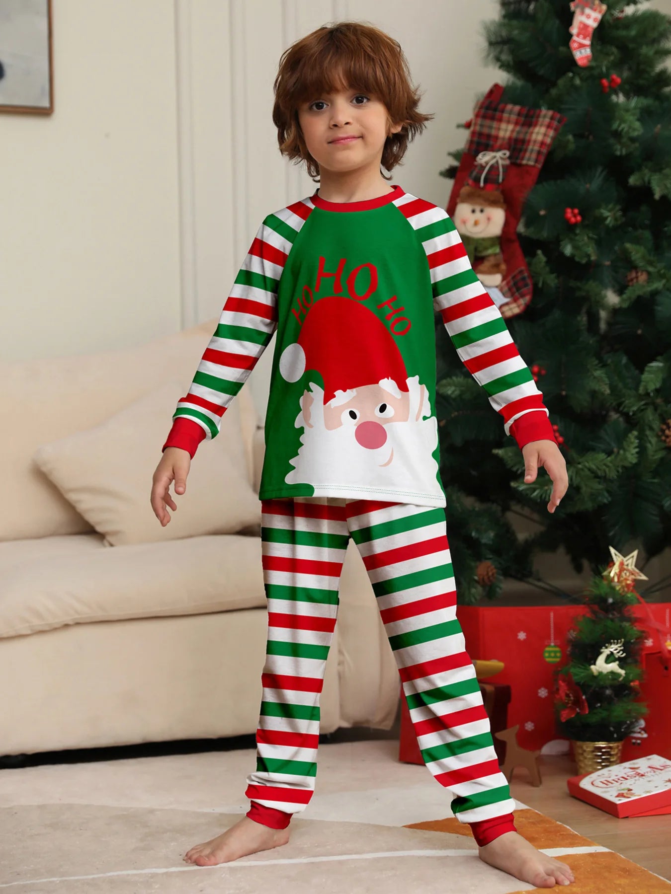 Europe and the United States 2024 new Santa Claus stripes Christmas family home clothing pajamas new set