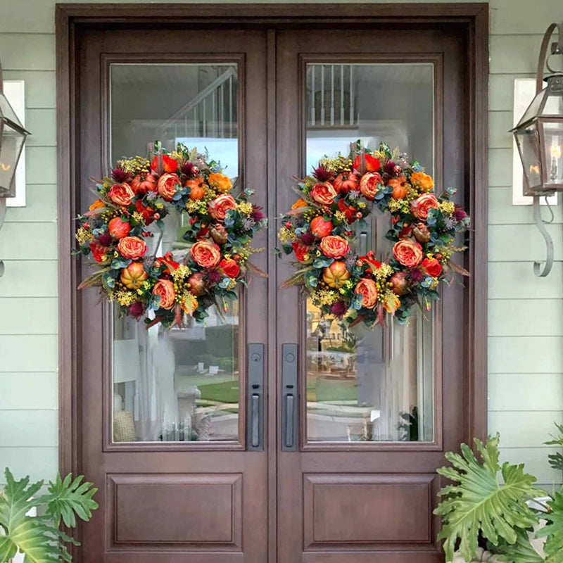 Artificial Halloween Wreath Autumn Pumpkin Wreath Front Door Garland Harvest Festival Celebration Farmhouse Party Decoration