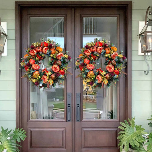 Artificial Halloween Wreath Autumn Pumpkin Wreath Front Door Garland Harvest Festival Celebration Farmhouse Party Decoration