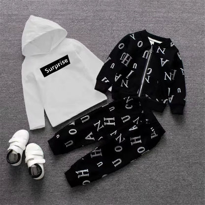 Spring and autumn boys' new fashion trend all over letter jacket Hooded Sweater boys' pants three piece set
