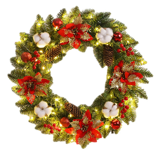 Christmas Door Decor Wreaths with Spruce Pine Cones Berry Ball 40CM Wreaths Ornaments Realistic PVC Light Up for Indoor Outdoor