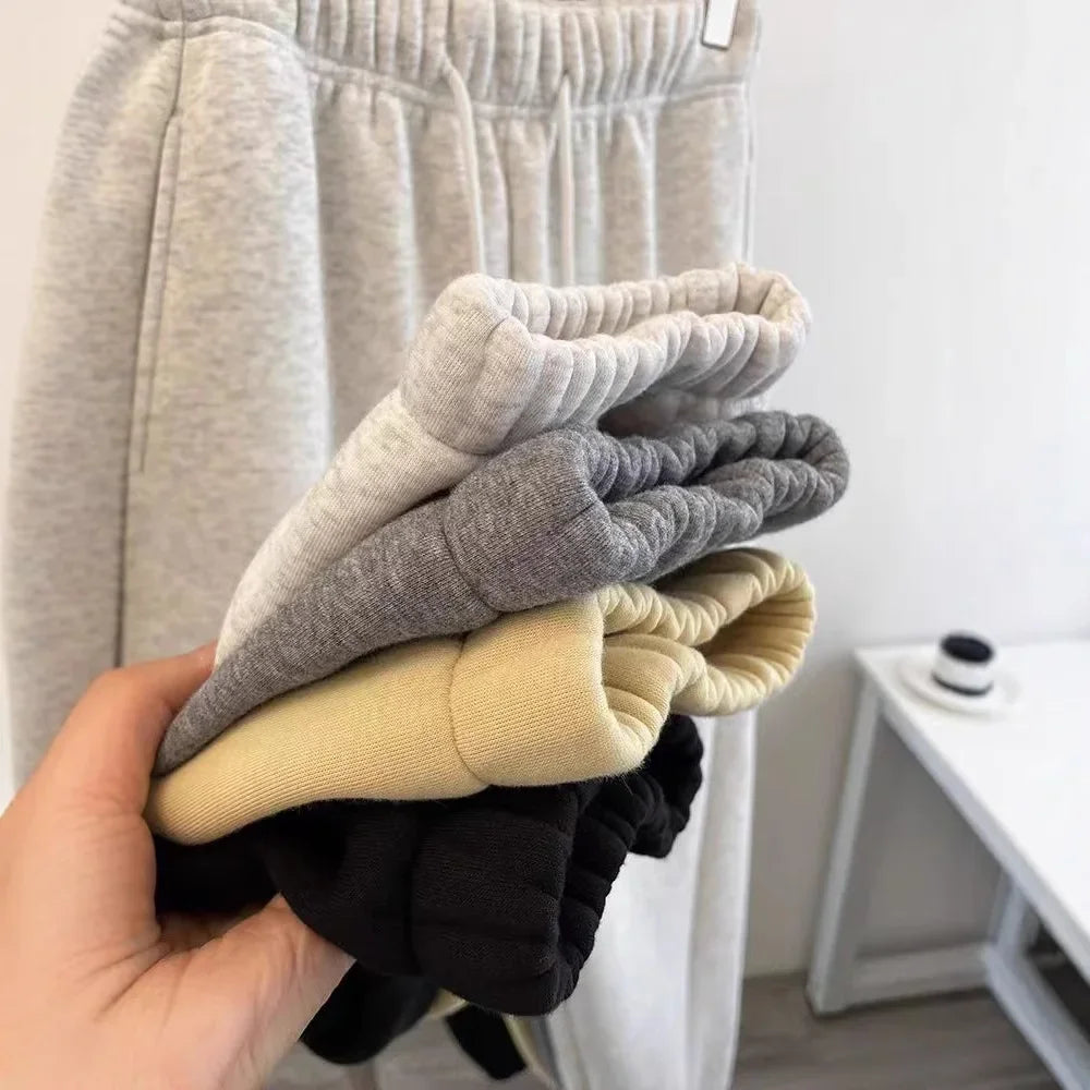 High Waist Thickened Lamb Velvet Drawstring Sweatpants Women Loose Casual Sports Warm Long Trousers Commute Style Cotton