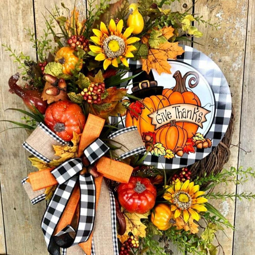 Lattice Pumpkin Sunflower Wreath Front Door - Home Decor Halloween Autumn Rustic Farmhouse Wreath Thanksgiving Christmas Garden