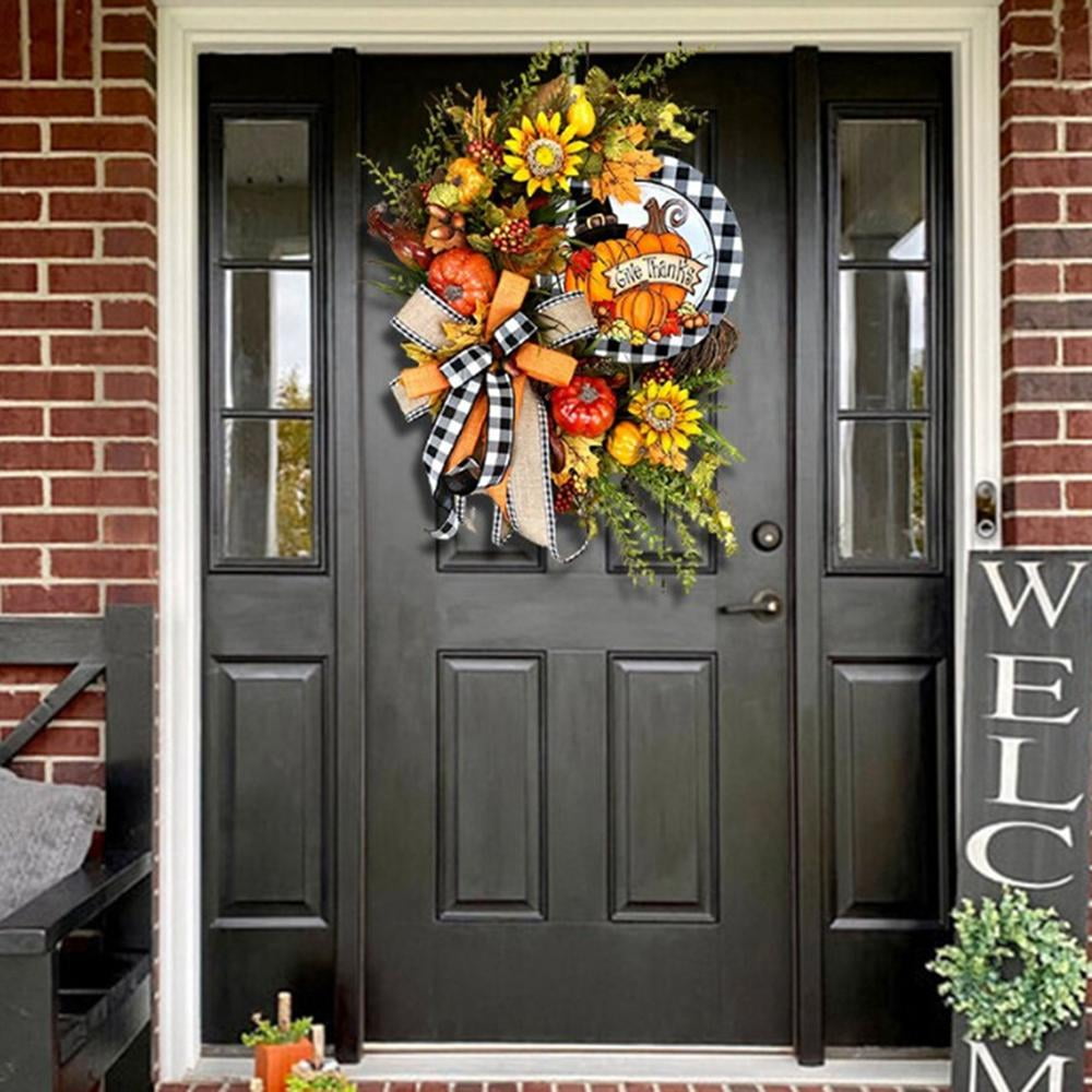 Lattice Pumpkin Sunflower Wreath Front Door - Home Decor Halloween Autumn Rustic Farmhouse Wreath Thanksgiving Christmas Garden