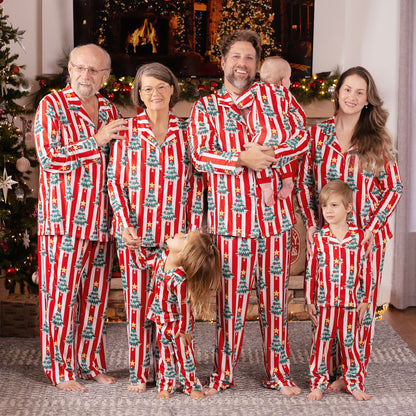 PatPat Christmas Family Matching Trees Print Stripes Long-sleeve Pajamas Sets