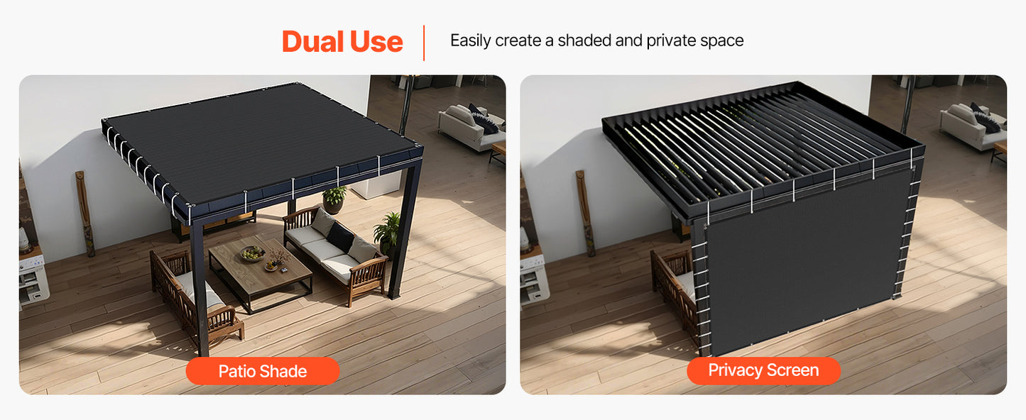 VEVOR 90% Sun Shade Cloth 10x10/12/20ft Pergola Shade Cover 140 GSM HDPE Canopy Privacy Screen for Outdoor Patio Garden Backyard
